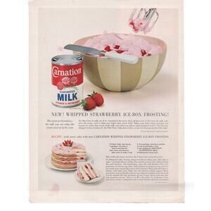 Carnation Evaporated Milk Advertisement Vintage 1964 Strawberry Ice Box Frosting